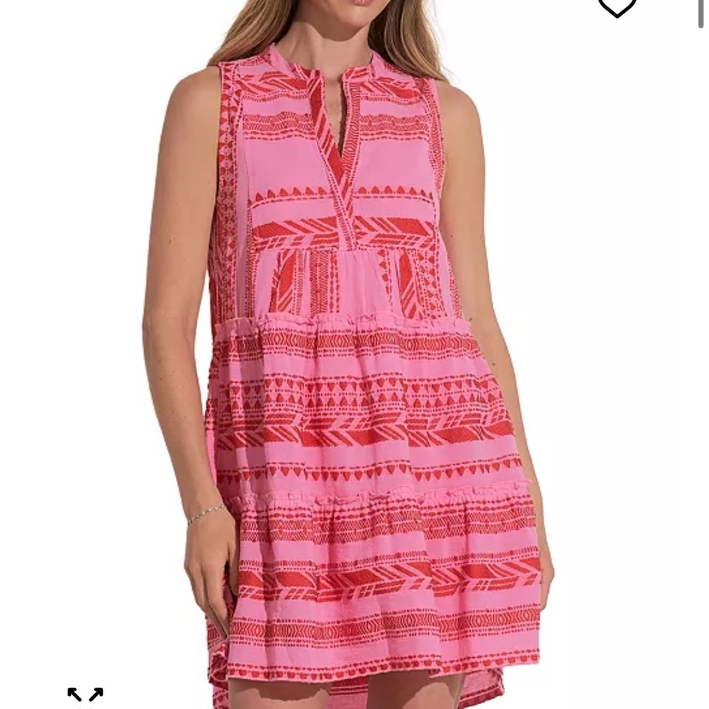 Elan Contrast Embroidered Tier Dress Mediumi